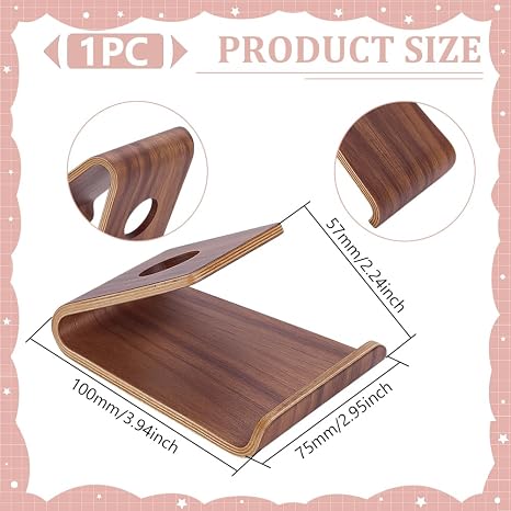 Walnut Wood Cell Phone Holder 2.95 Inch Smartphone Stand Desk Phone Mount Cellphone Cradle Handcrafted Wooden Cellphone Rest for Mobile Phones Tablet Placement