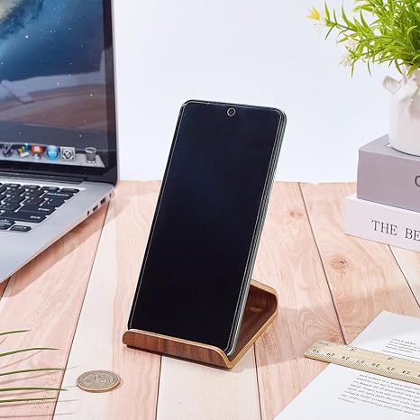 Walnut Wood Cell Phone Holder 2.95 Inch Smartphone Stand Desk Phone Mount Cellphone Cradle Handcrafted Wooden Cellphone Rest for Mobile Phones Tablet Placement
