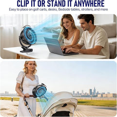 8-Inch Rechargeable Clip on Fan, 10000mAh Portable Camping Fan with LED Light, 9-Speed Ultra Quiet Airflow, 30H Runtime, 360° Rotating Desk Fan for Golf Cart, Bedroom, Office, Dorm, Black